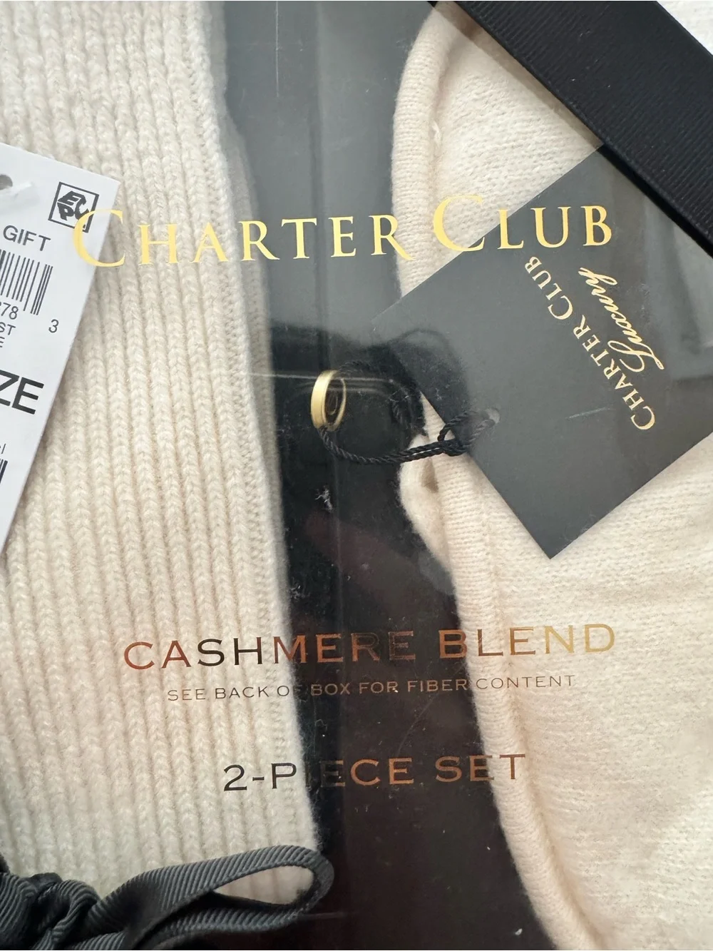 NWT!! Charter Club 94% Cashmere Socks & 100% Cashmere Eye Mask Gift Set Cream
